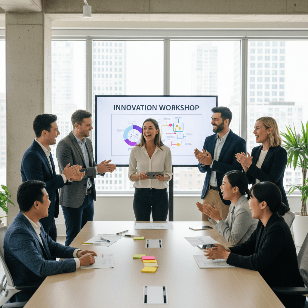 Diverse business team laughing during an interactive training session