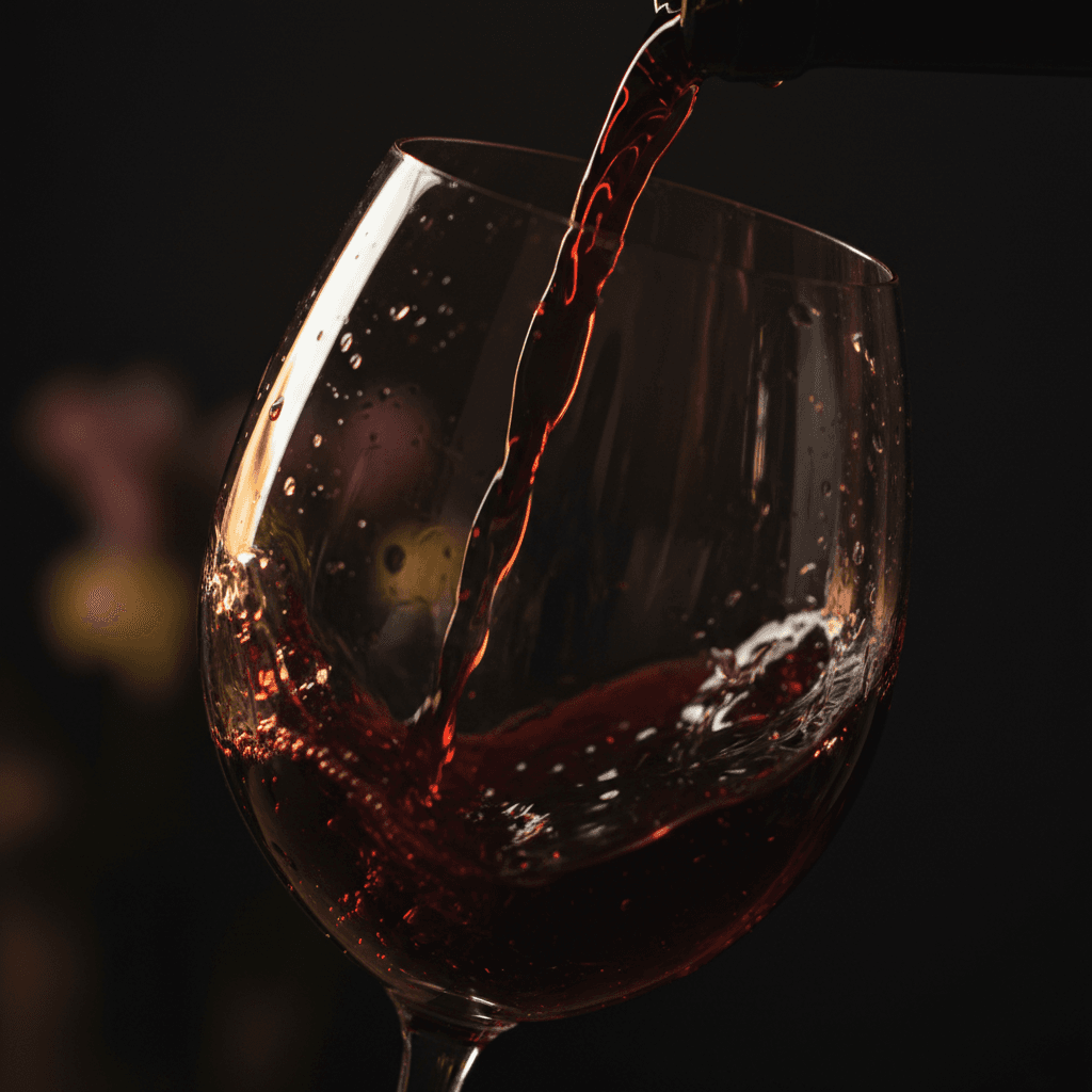 Red wine being poured into a glass in slow motion