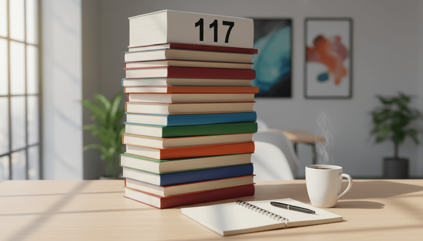 Colorful stack of books and an open notebook on a bright desk with a warm cup of coffee