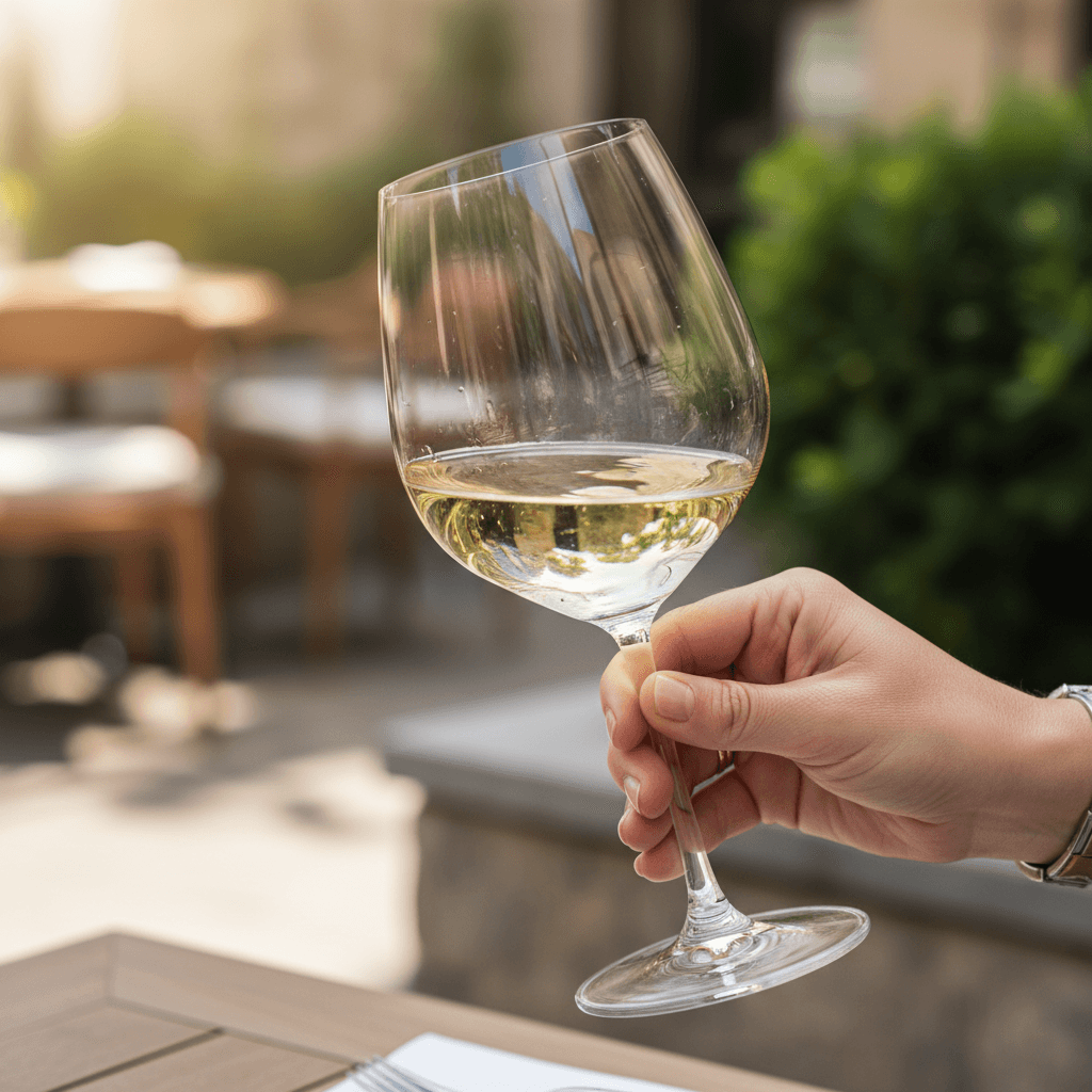 Person gently swirling a glass of white wine to release its aromas