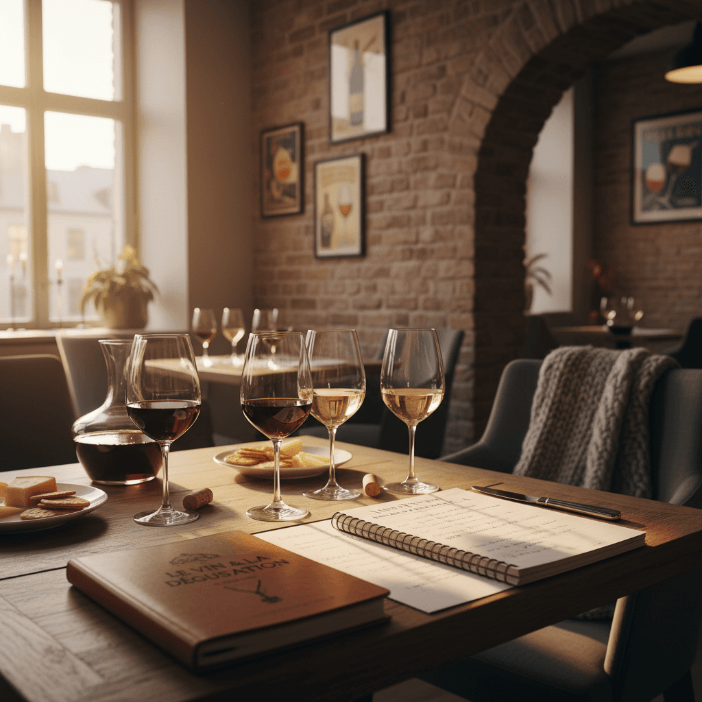 Wine tasting table set for a small group in a cozy Stockholm venue